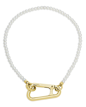 Shop Allsaints Imitation Pearl Carabiner Necklace, 18 In Gold/white