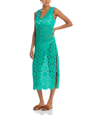slim fit dress slacks Side Tie Knot Mesh Swim Dress, Green / Size L main image 1