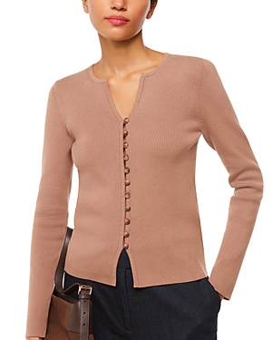 Shop Whistles Ribbed Button Through Cardigan In Neutral