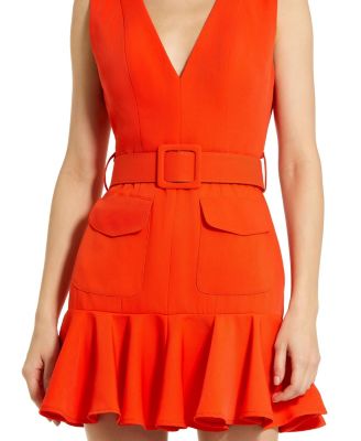 Crepe Sleeveless Mini Dress with Belt and Pockets