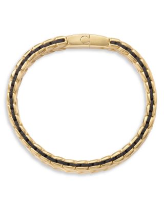 Men's Chevron Woven Bracelet in 18K Yellow Gold and Black Nylon, 9mm