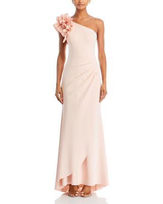 One Shoulder Ruffle Crepe Gown - Exclusive