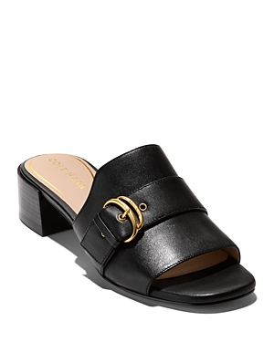 Shop Cole Haan Women's Crosby Buckled Slide Sandals In Black Leather