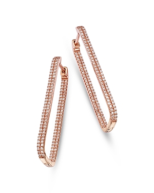 Bloomingdale's Diamond Pave Rectangular Hoop Earrings In 14k Rose Gold, 1.0 Ct. T. W. In Pink