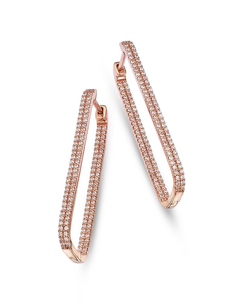 Bloomingdale's Fine Collection Diamond Pave Rectangular Hoop Earrings in 14K Rose Gold, 1.0 tcw
