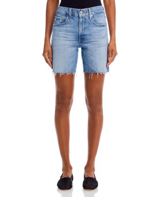 Mid Rise Raw Hem Denim Shorts