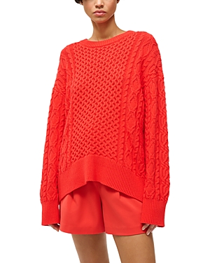 Shop Staud Tracy Cable Knit Sweater In Red Rose