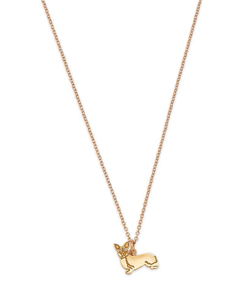 Moon & Meadow 14k Yellow Gold White Sapphire Corgi Pendant Necklace, 16-18 In Gold
