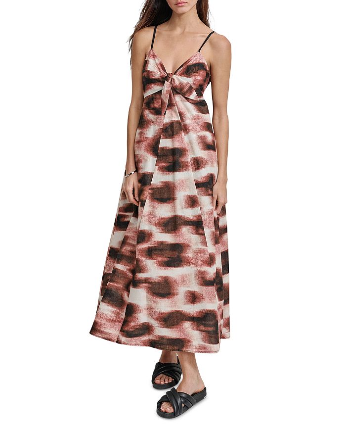 DKNY Pinstripe Linen & Cotton Maxi Dress
