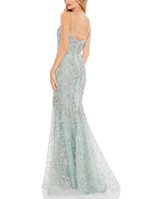 Embellished Sleeveless Plunge Neck Trumpet Gown