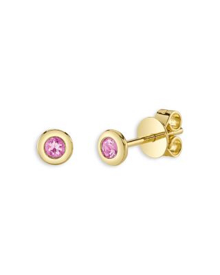 Moon & Meadow - 14K Yellow Gold Bailey Pink Sapphire Bezel Stud Earrings