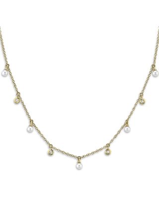 Moon & Meadow 14K Yellow Gold Jackie Cultured Freshwater Pearl & Diamond Bezel Collar Necklace, 18