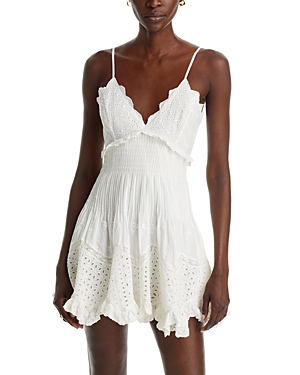Shop Loveshackfancy Kerielle Eyelet Mini Dress In Off White