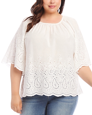 Shop Karen Kane Plus Embroidered Peasant Top In Off White