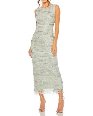 ●MAC DUGGAL●クリスタル フリンジ ドレス Mac Duggal Sleeveless Crystal Fringe Column Dress