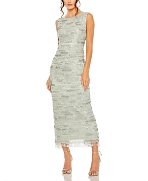 Shop Mac Duggal Sleeveless Crystal Fringe Column Dress In Sage