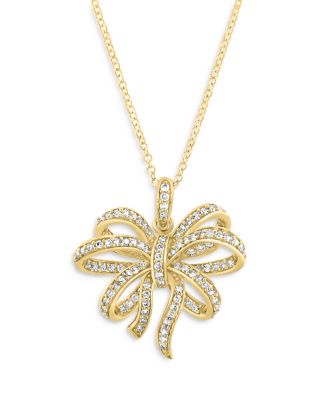 Diamond Bow Pendant Necklace in 14K Yellow Gold, 0.50 tcw