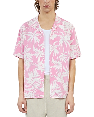 Shop The Kooples Manches Printed Short Sleeve Camp Shirt In Pink- White