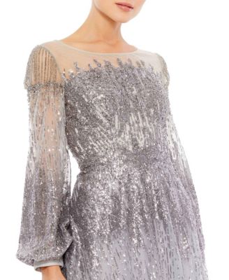 Jewel Encrusted Illusion Long Sleeve A Line Gown