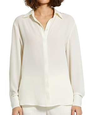 Shop Mac Duggal Classic Georgette Button Up Shirt In Cream