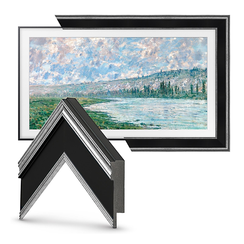 Deco Tv Frames 55 Customizable Frame For Samsung The Frame Tv 2021-2024 In Antique Silver Black