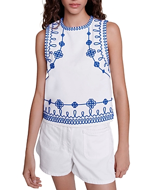 Shop Maje Lhodes Embroidered Top In White/ Blue
