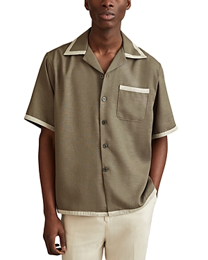 Shop Reiss Vita Regular Fit Cuban Shirt In Sage/white