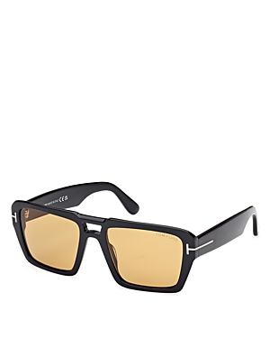 Tom Ford Flat Top Square Sunglasses, 56mm In Black/yellow Solid