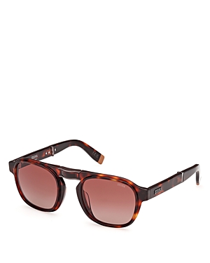 Shop Zegna Round Sunglasses, 53mm In Havana/pink Gradient
