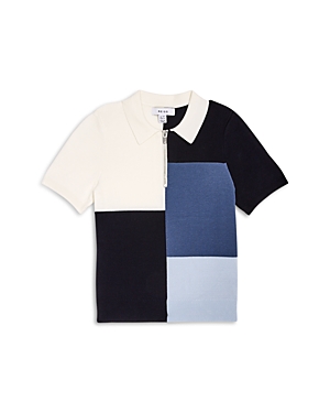Shop Reiss Boys' Color Block Knit Polo Shirt - Little Kid In Blue