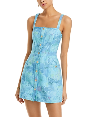 Shop Ramy Brook Kelly Square Neck Printed Mini Dress In Washed Lag