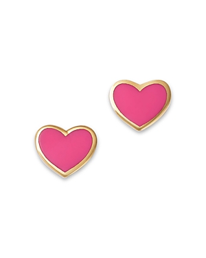 Bloomingdale's Kids' Children's Pink Enamel Heart Stud Earrings In 14k Yellow Gold