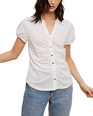 Shop Single Thread Eyelet Knit Button Front Shirt In Bright White