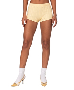 Edikted Raegan Cable Stitch Shorts In Yellow