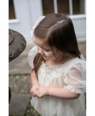  Unisex Bella Buttermilk Tulle Romper with Faux Pearl Beading