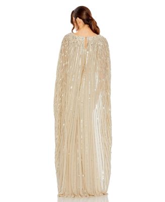 Embellished Column Cape Gown