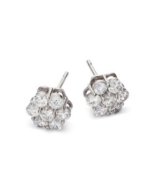 Diamond Flower Cluster Stud Earrings in 14K White Gold, 1.0 tcw