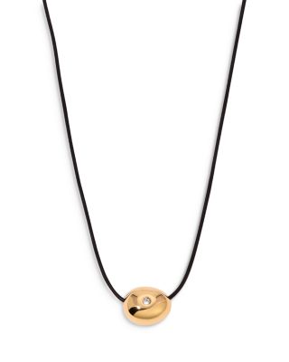 Ettika - Pav&eacute; Polished Pebble Leather Pendant Necklace in 18K Gold Plated, 16"-17"