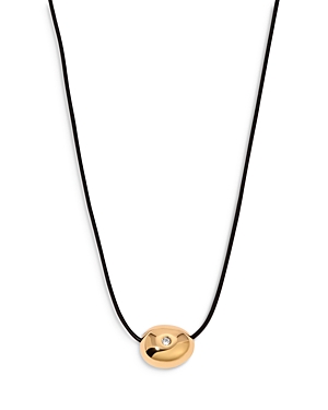Pave Polished Pebble Leather Pendant Necklace in 18K Gold Plated, 16-17
