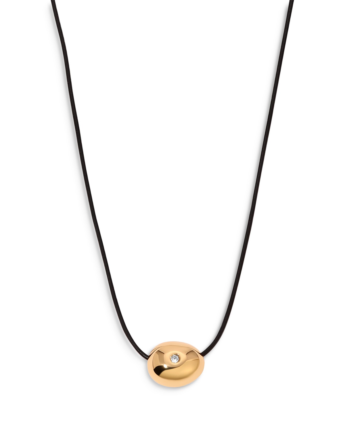 Pavé Polished Pebble Leather Pendant Necklace in 18K Gold Plated, 16"-17"