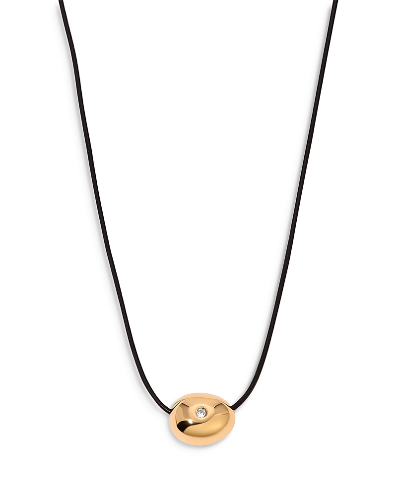 Ettika Pave Polished Pebble Leather Pendant Necklace in 18K Gold Plated, 16