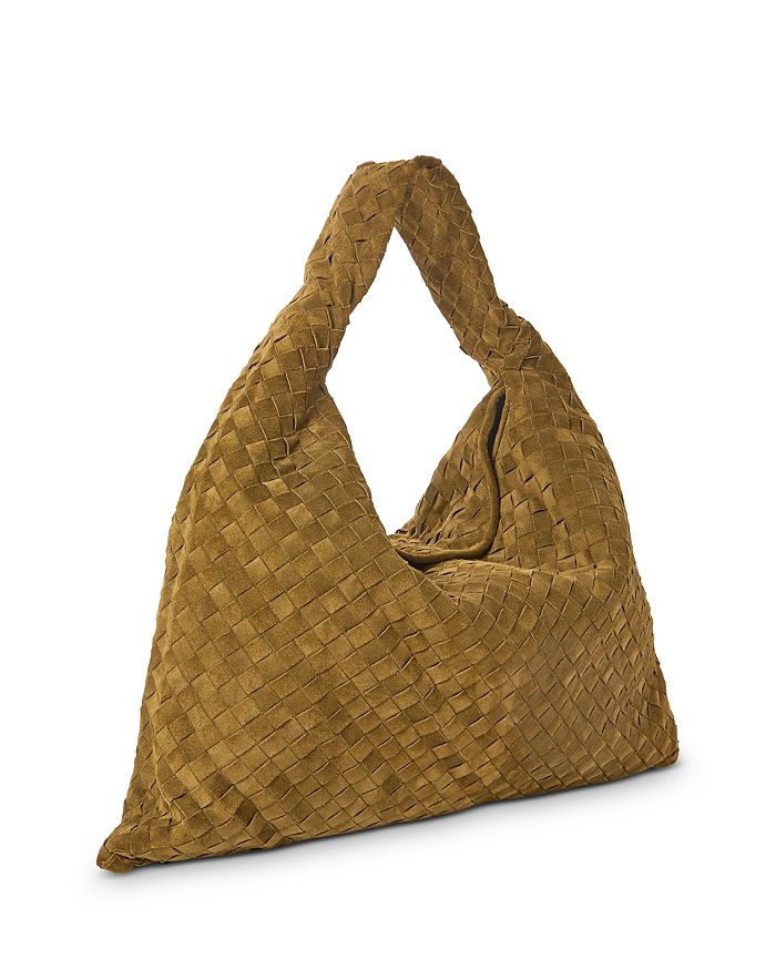 Shop Bottega Veneta Large Hop Intrecciato Leather Shoulder Bag In Khaki/brass