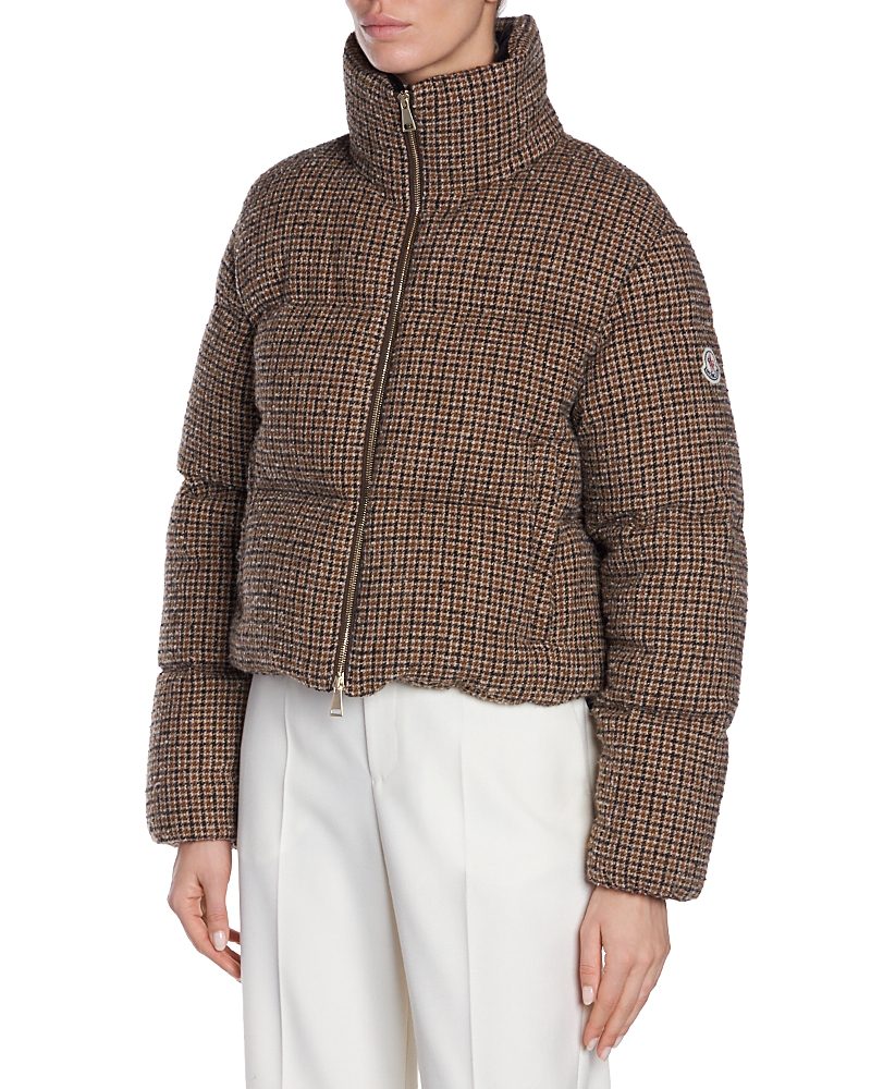 Moncler Seboune Appliquéd Checked Wool-blend Tweed Down Jacket In Beige