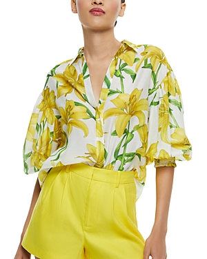 Shop Alice And Olivia Maylin Floral Blouse In Star Yelllow