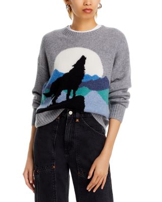 AQUA - Wolf Intarsia Crewneck Sweater - Exclusive