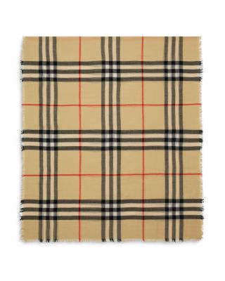 Wide Check Lightweight Wool Scarf