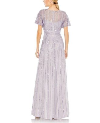 Sequined Butterfly Sleeve Flowy Gown