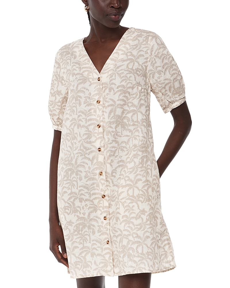 Whistles Womens Palm-print V-neck Linen-blend Mini Dress Cream