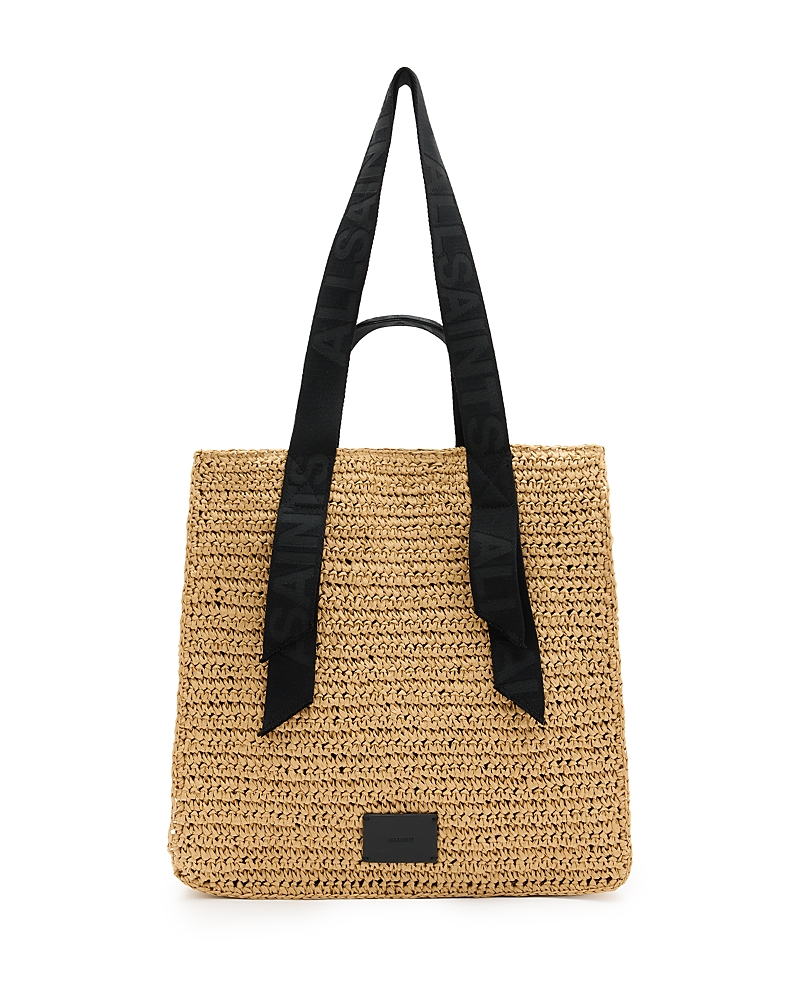 Allsaints Lullah Spacious Straw Tote Bag In Almond