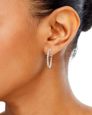 Diamond Inside Out Small Hoop Earrings in 14K White Gold, 1.0 tcw